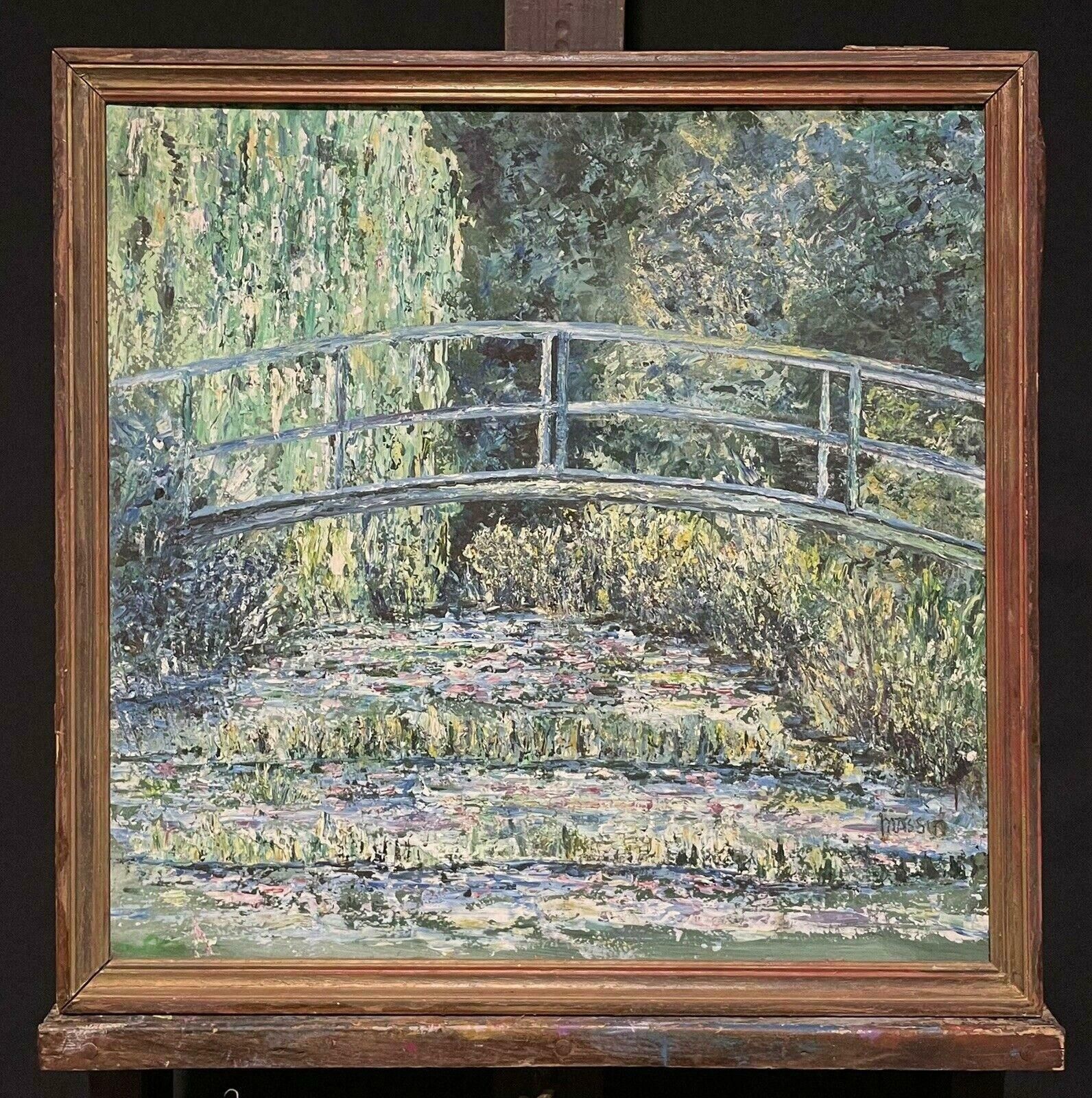 Unknownmonet's Waterlily Pond Giverny Japanese Bridge, Vintage French Impressionist Oilc. 1984 photo furniture