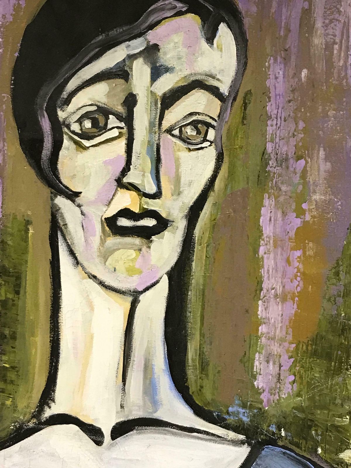 French Schoolabstract Contemporary French Oil Painting   Portrait Of A Figure In Blue, Signed photo vinterior