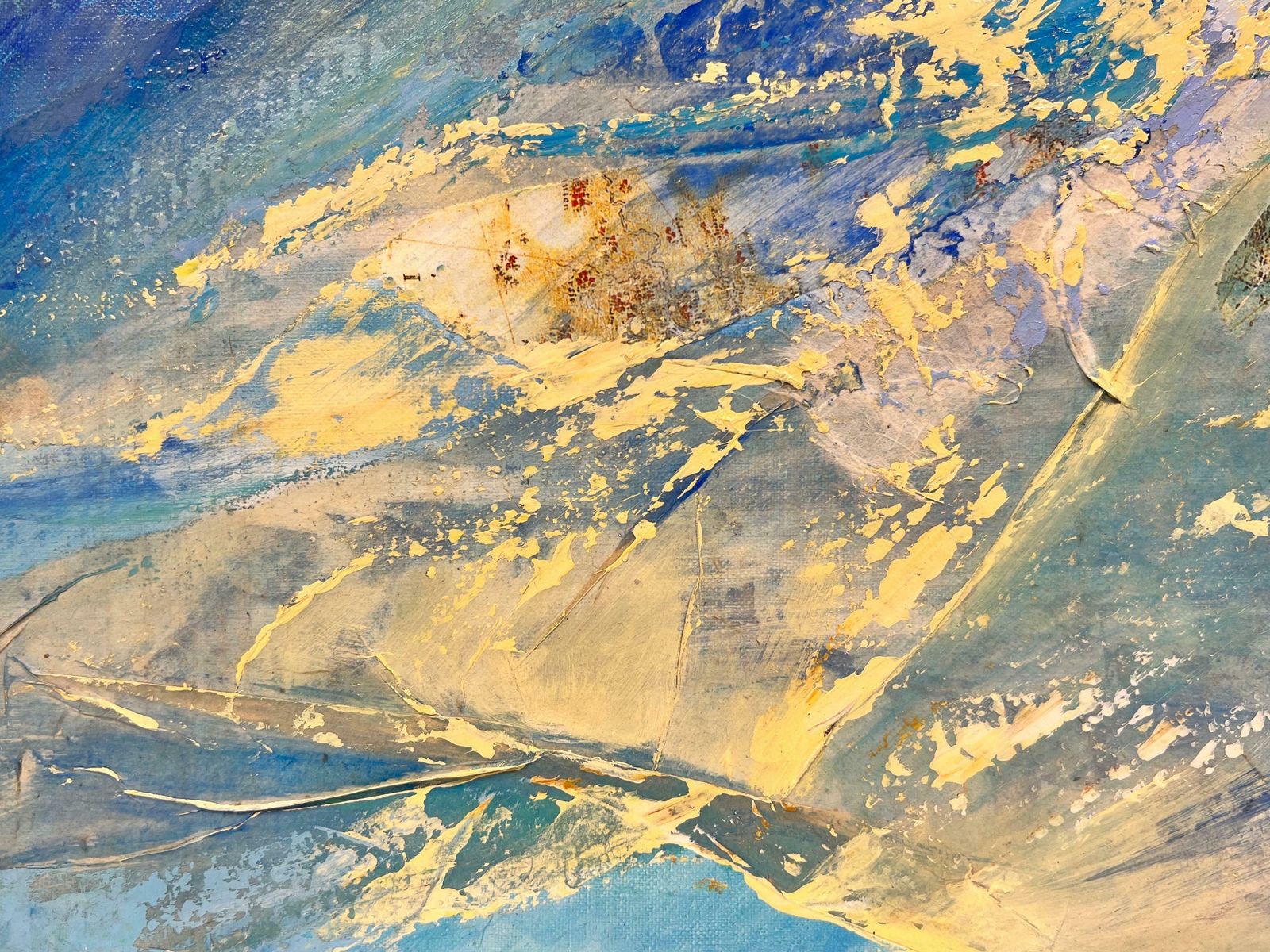 French Schoolfrench Modernist Signed Oil Blue Yellow Abstract Expressionist Painting Canvas1999 photo 7652.0
