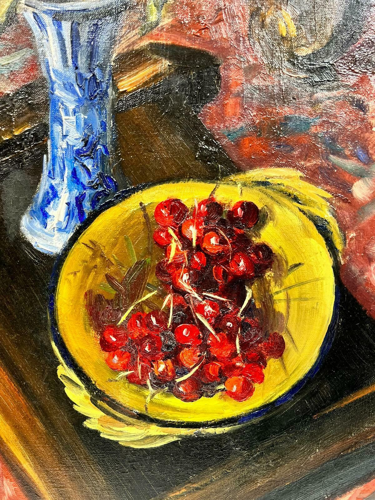 Josine Vignon1960's French Post Impressionist Oil Still Life Pink Roses And Cherries1960's photo 816.0