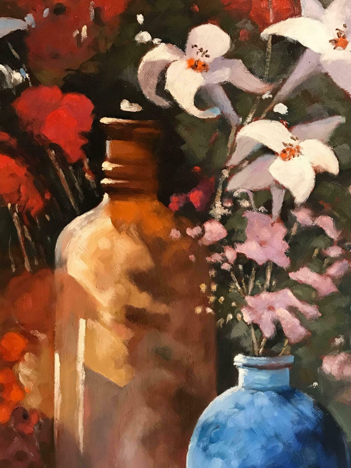 Arthur Passbritish Still Life Lilies And Blue Vase, Signed Oilc. 1995 photo 816.0