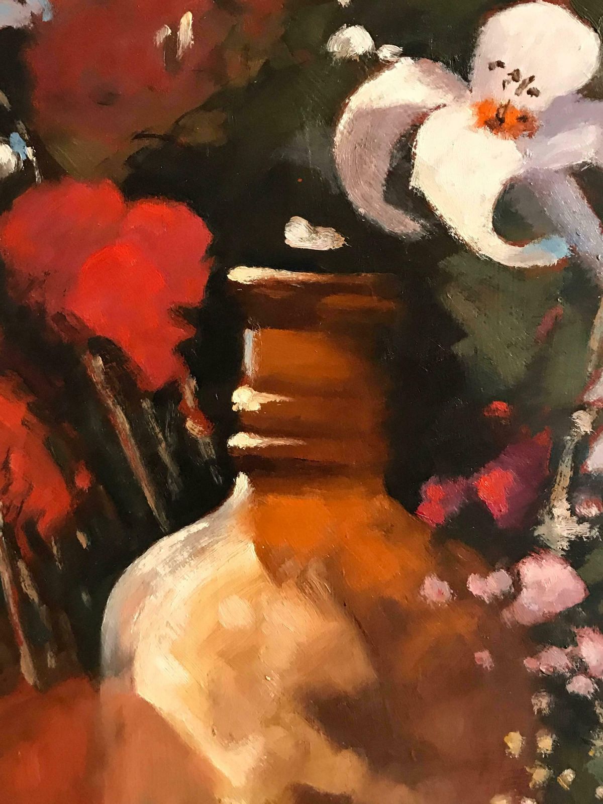 photo for sale Arthur Passbritish Still Life Lilies And Blue Vase, Signed Oilc. 1995