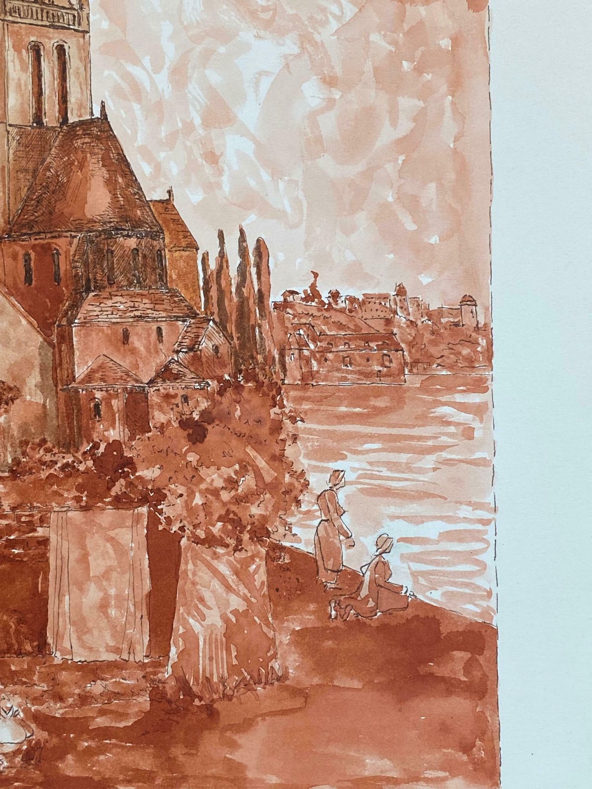 Bernard Labbe1950's French Modernist/ Cubist Painting   Red French Landscape1950's photo for sale