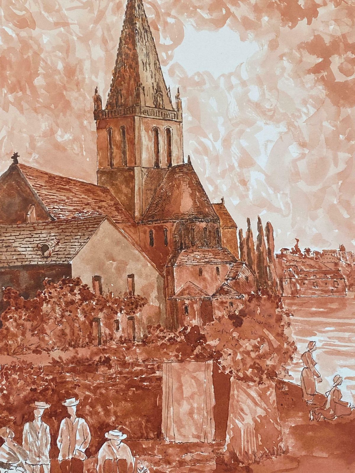 Bernard Labbe1950's French Modernist/ Cubist Painting   Red French Landscape1950's photo 816.0