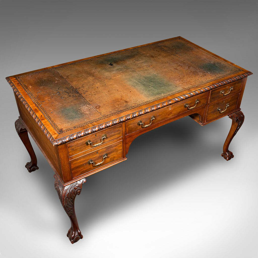 Antique Clerk's Desk, English, Leather, Partner, Home Office, Edwardian, C.1910 photo buy
