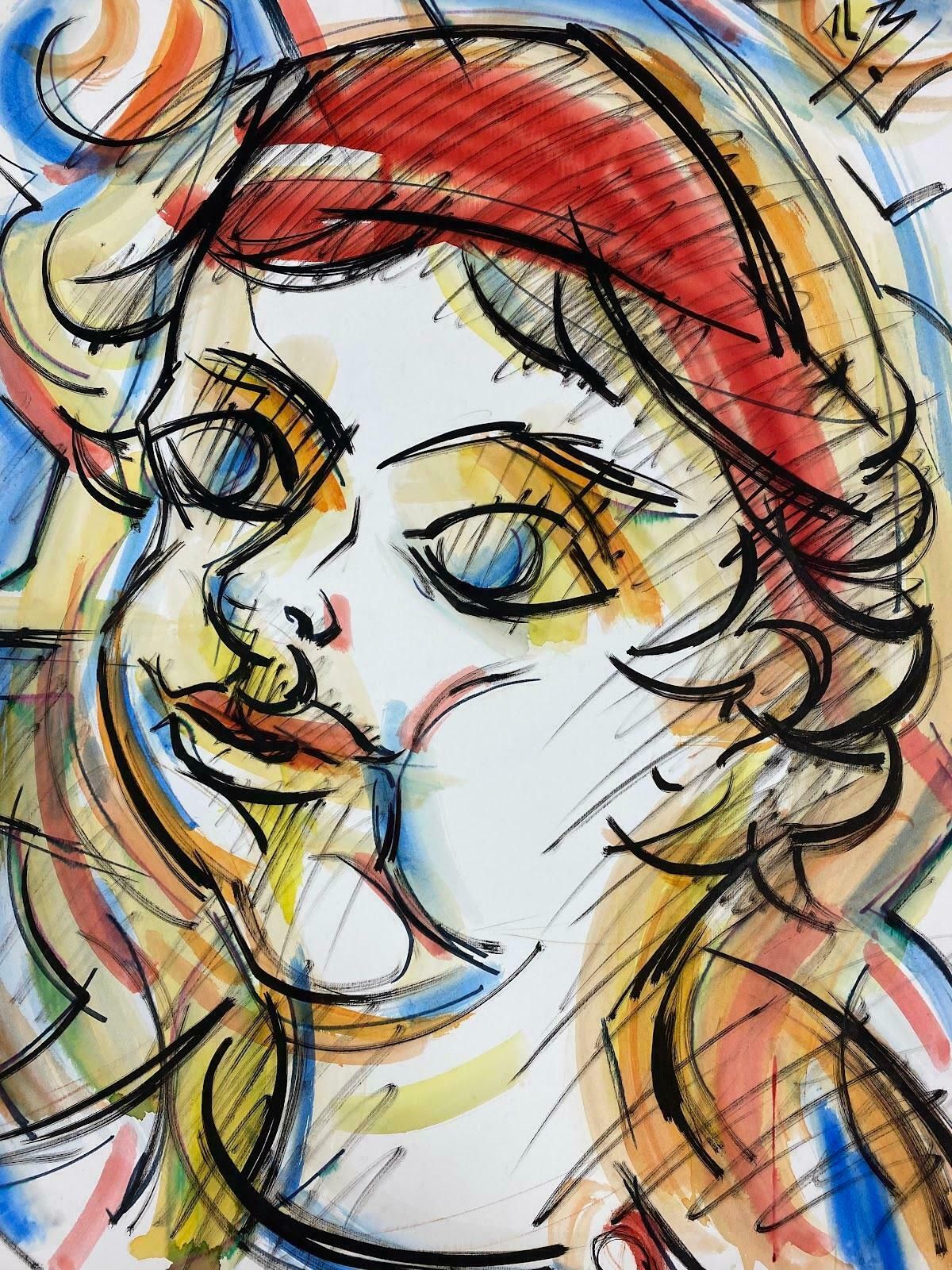 Paul Louis Bolot (French 1918 2003)french Modernist Painting Red, Blue And Yellow Portrait Of Young Boy 20th Century (1971)
