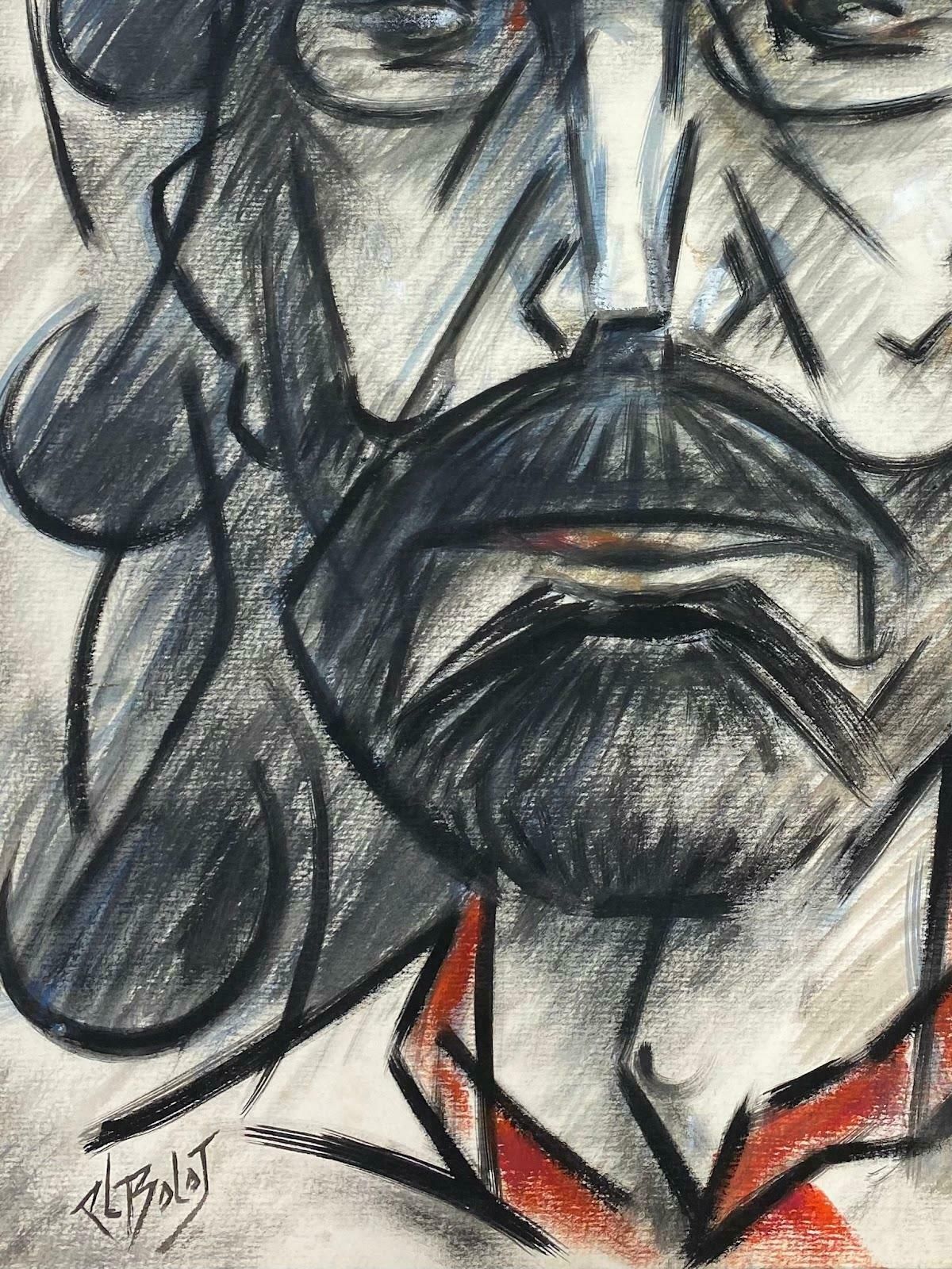 Paul Louis Bolot (French 1918 2003)20th Century French Modernist Gouache Painting Portrait Of Inspector In His Hat20th Century (1968) photo for sale