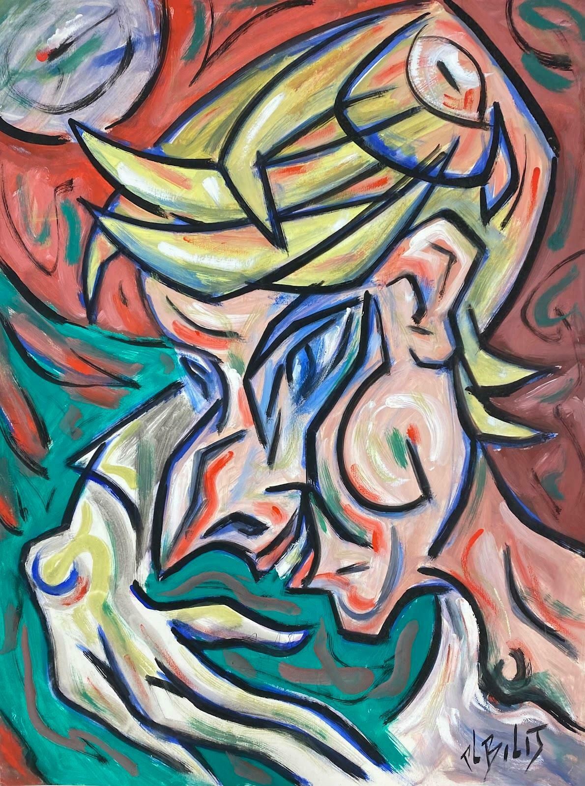 Paul Louis Bolot (French 1918 2003)20th Century French Modernist Painting Of A Wacky Blonde Male Caricature20th Century (1968)