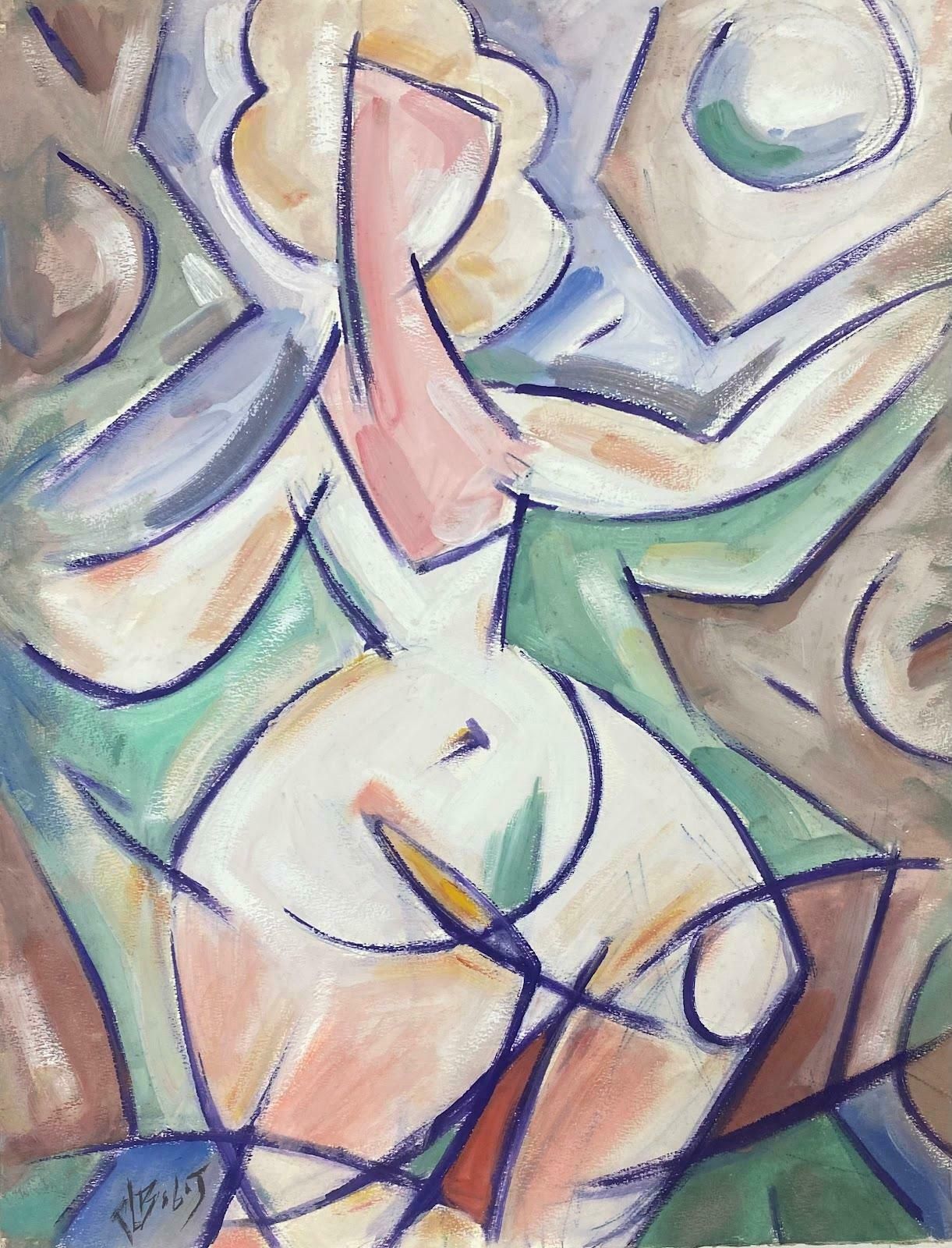 Unknownfrench 20th Century Modernist Painting Of A Nude Blonde With Warm Pastel Colours20th Century (1978)