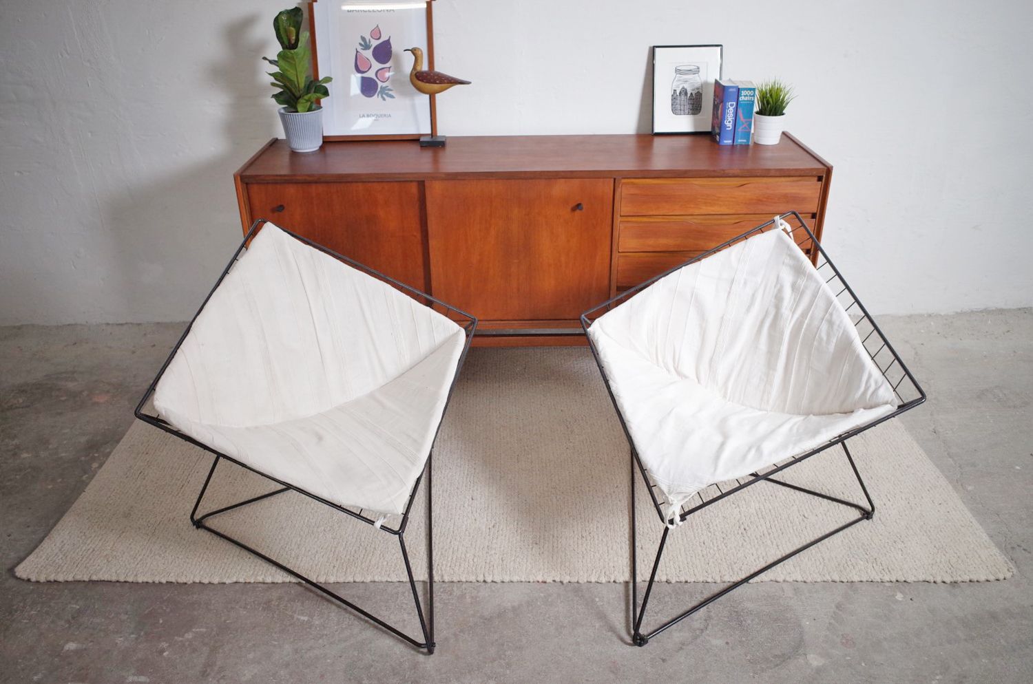 photo for sale Ikea Oti Set Gammelgaard Wire Frame Diamond Chairs 80s