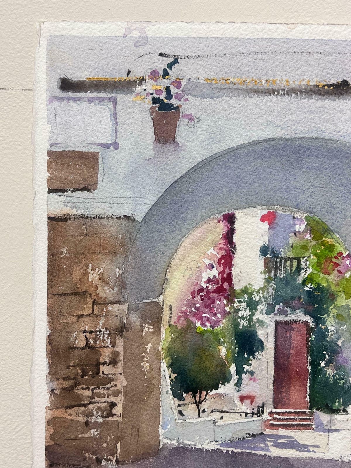 Anthony Averybritish Original Impressionist Watercolor Old European Village Street Archway photo Art