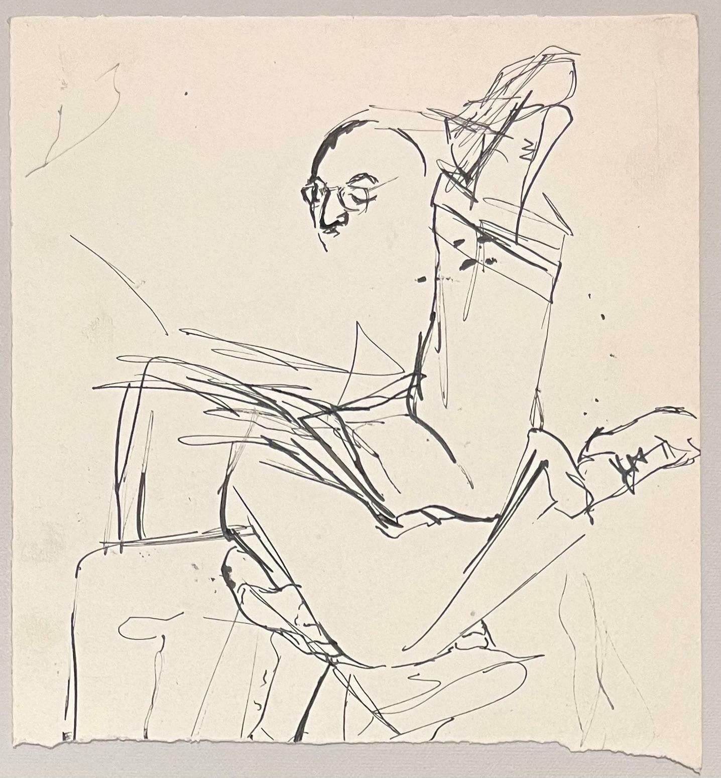 Josine Vignonmid Century French Abstract Sketch Of A Seated Figure With Glasses 1950's photo furniture