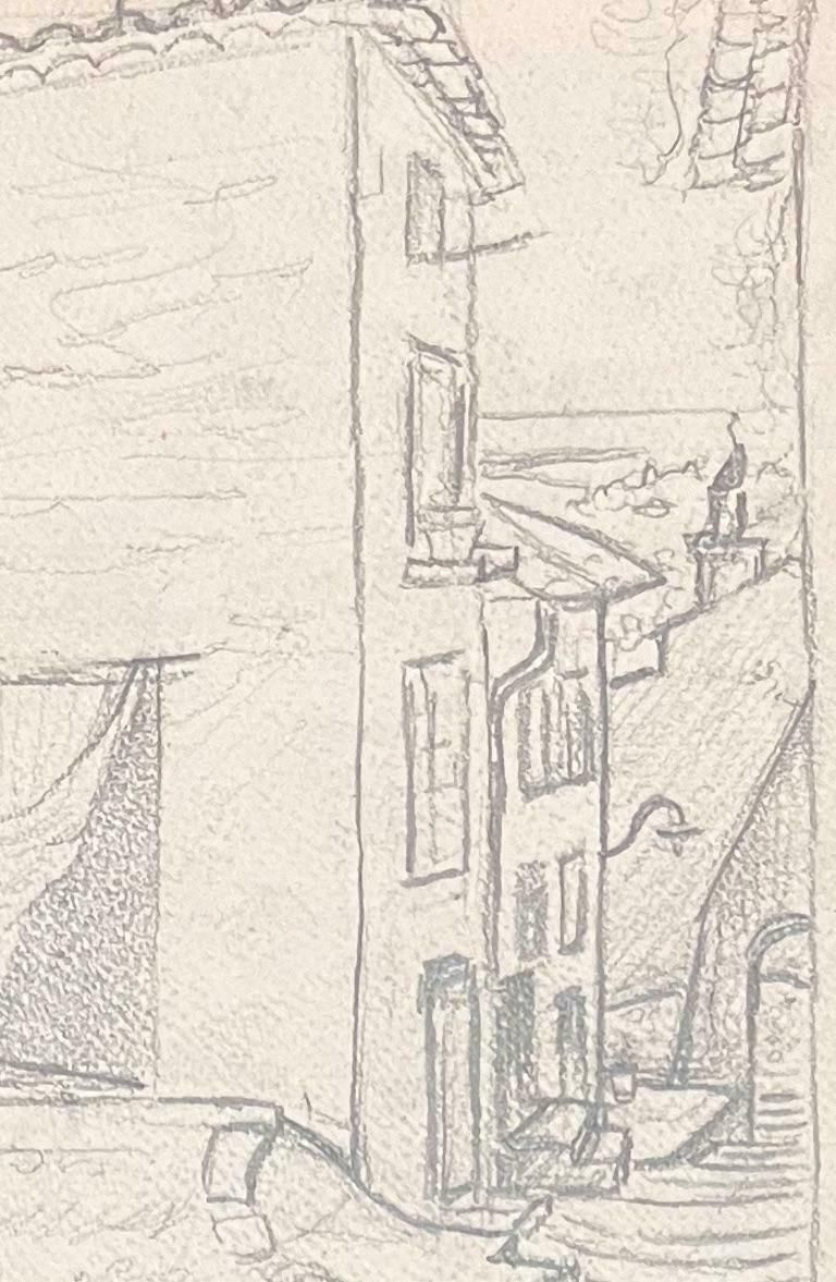 Josine Vignonmid Century French Pencil Drawings Of A Narrow Street In Cagnes Sur Mer1950's photo for sale