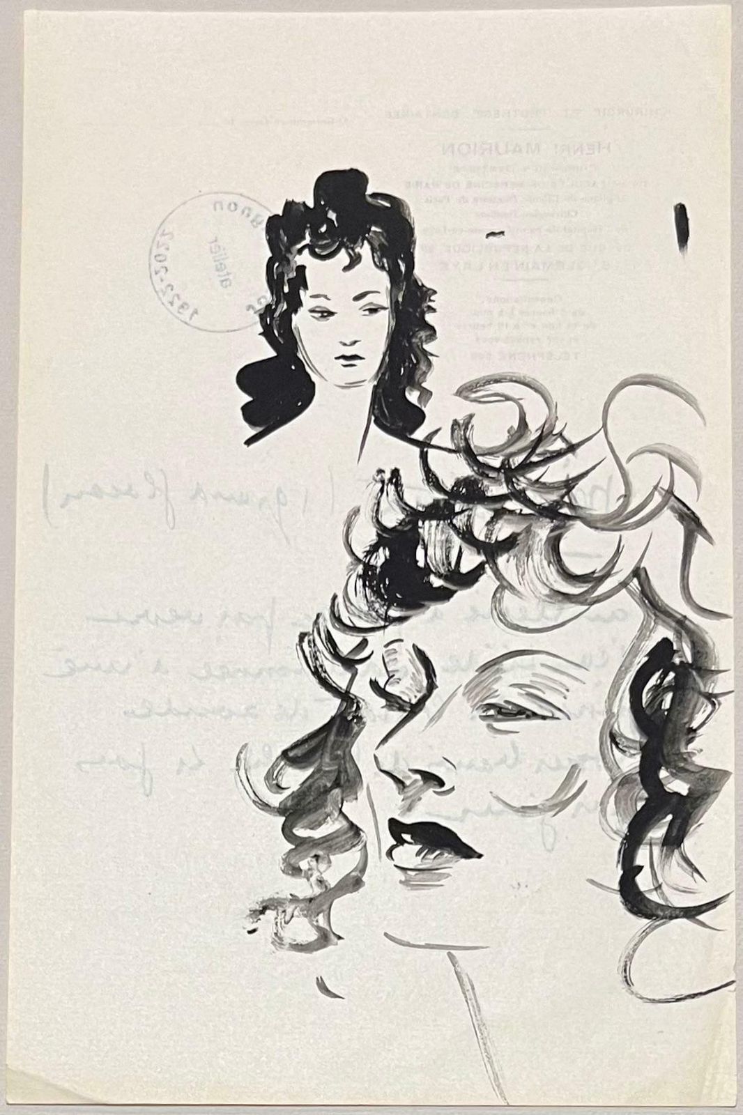 Josine Vignonmid Century French Expressive Ink Studies Of Study Of Female Faces1950's photo furniture