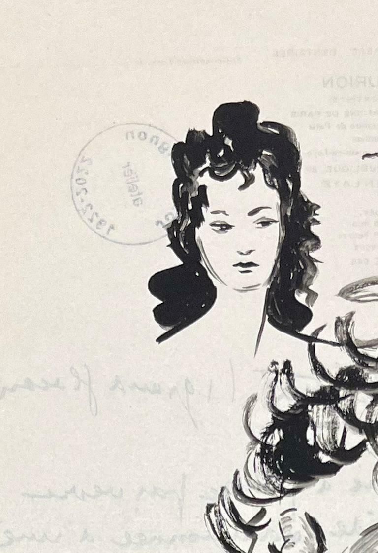 Josine Vignonmid Century French Expressive Ink Studies Of Study Of Female Faces1950's photo for sale