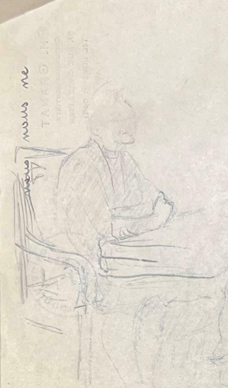 Josine Vignonmid Century French Elegant Pencil Drawing Of Three Figures In Conversation1950's photo for sale