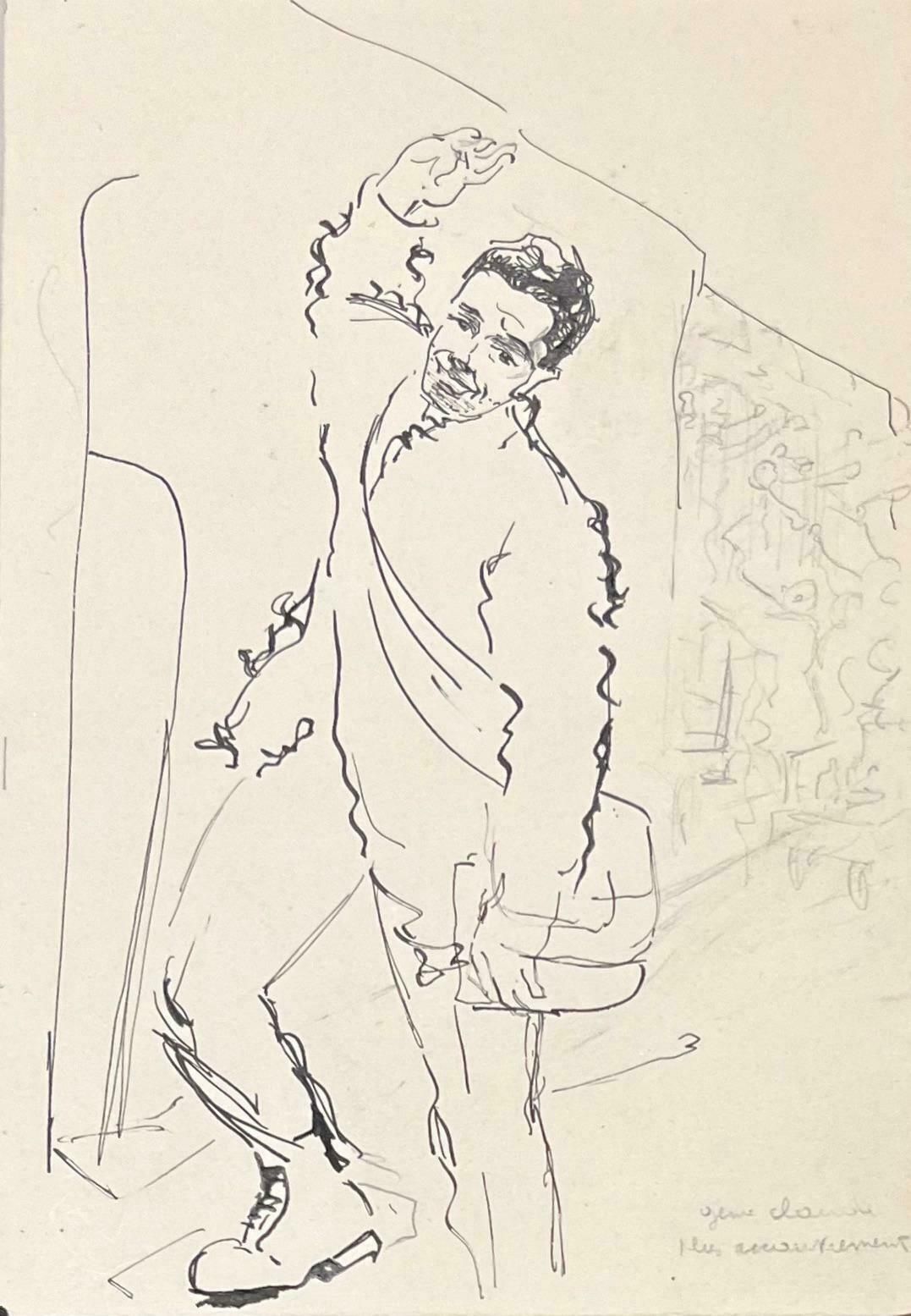 Josine Vignonmid Century French Expressive Ink Illustration Of A Man Standing 1950's