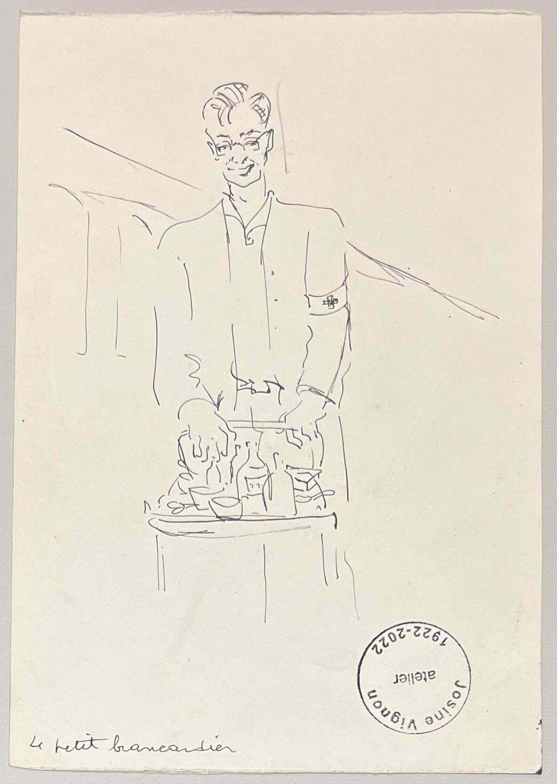 Josine Vignonmid Century French Expressive Ink Illustration Of A Man Standing 1950's photo 536.0
