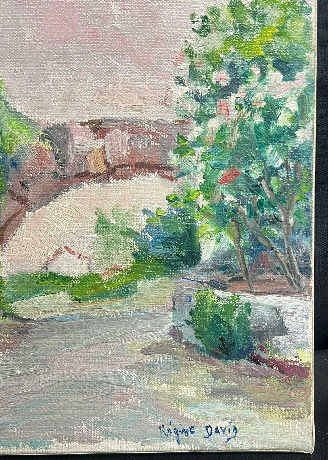 Regine David1950's French Post Impressionist Signed Oil Old Provencal French Village Garden1950's photo Art