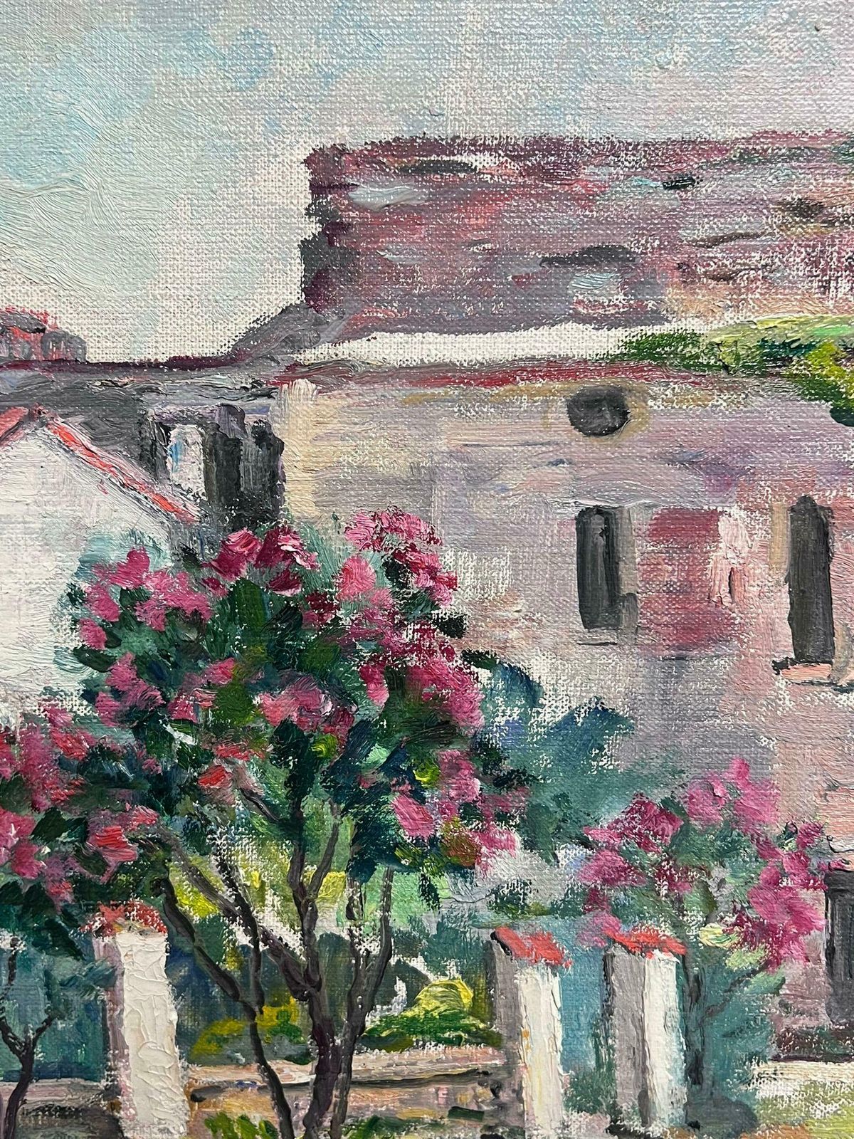 Regine David1950's French Post Impressionist Signed Oil Old Provencal French Village Garden1950's photo buy