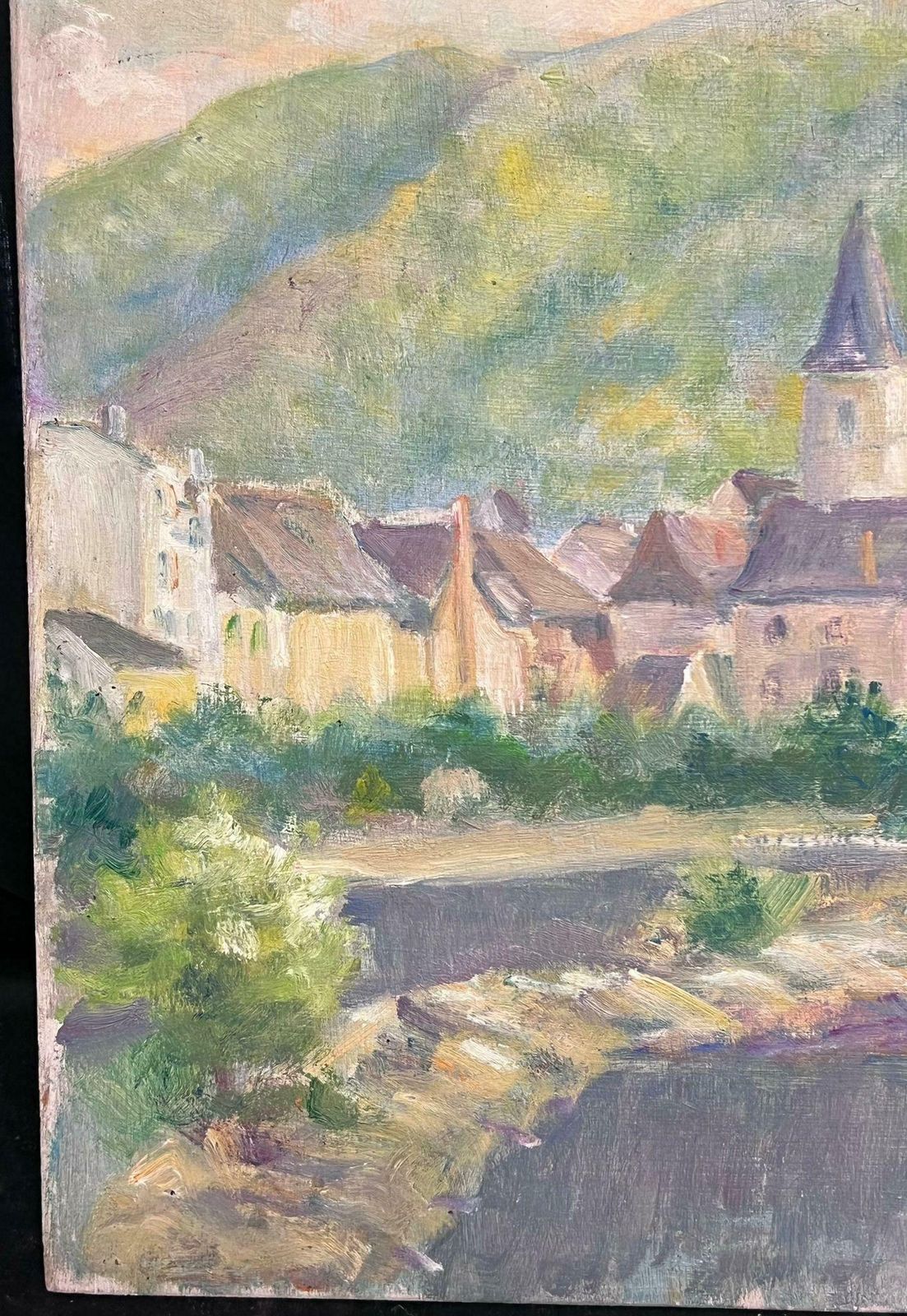 Regine Davidmid 20th Century Sunlit Village In  The Mountains French Post Impressionist Oil 1950's photo Art