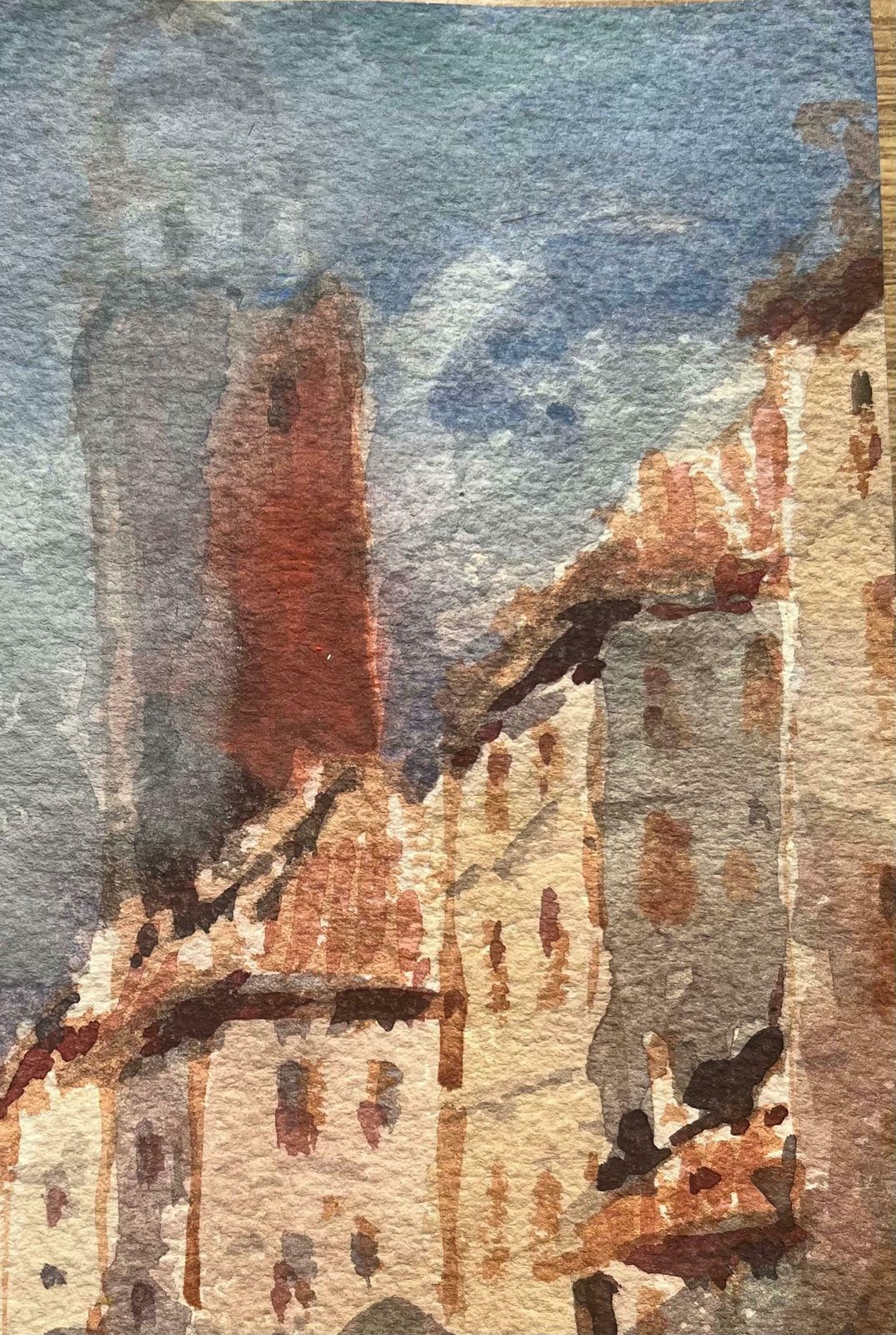 Maurice Mazeiliefrench Impressionist Watercolor Of Venetian Cityscape With Tower And Canal20th Century photo for sale