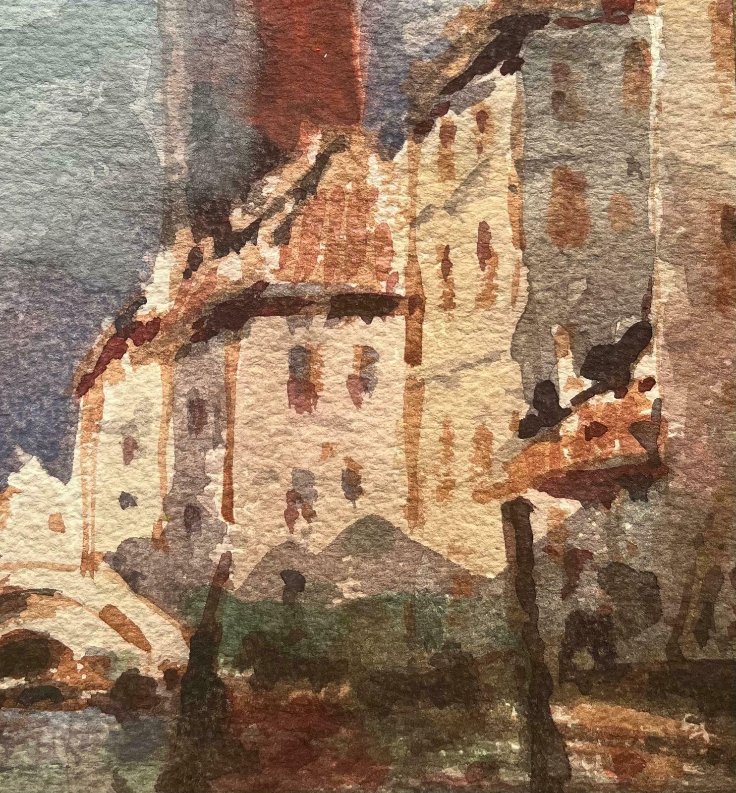 Maurice Mazeiliefrench Impressionist Watercolor Of Venetian Cityscape With Tower And Canal20th Century photo Art
