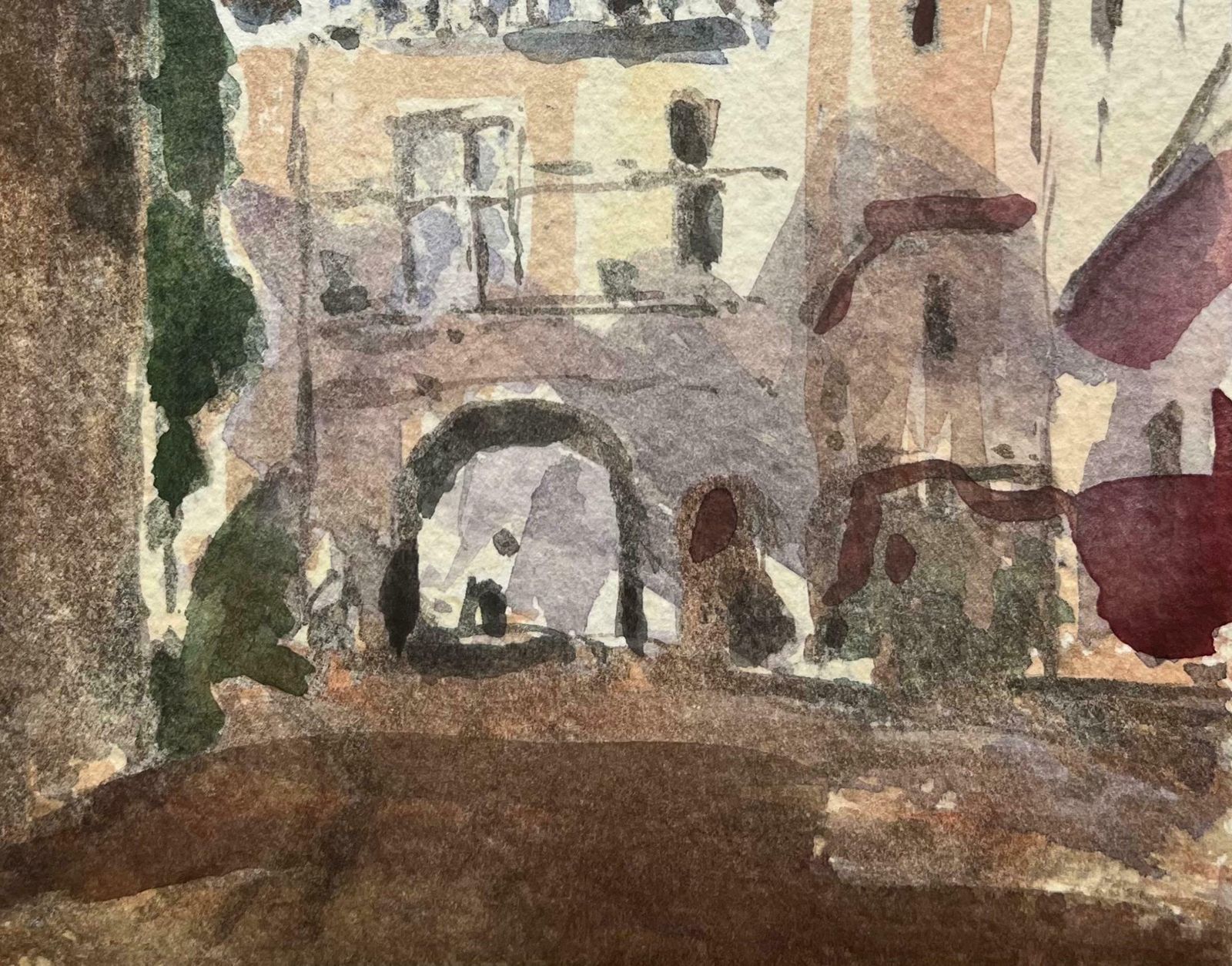 Maurice Mazeiliefrench Impressionist Watercolor Of Quiet French Village Street With Archway20th Century photo for sale