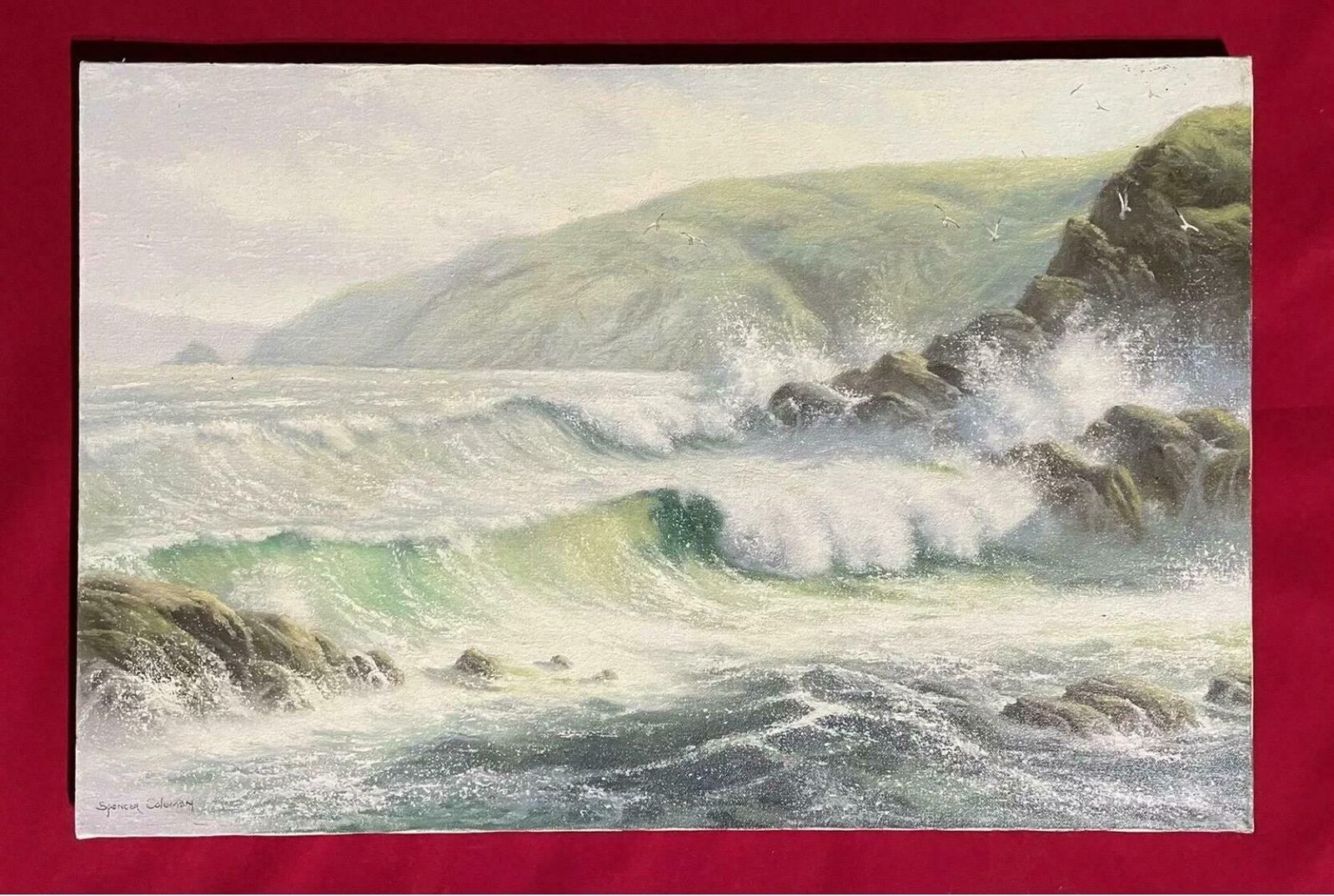 Martin Spencer Colemanmartin Spencer Coleman   Signed Oil Painting   Crashing Waves On Coastlinec. 2000's photo furniture