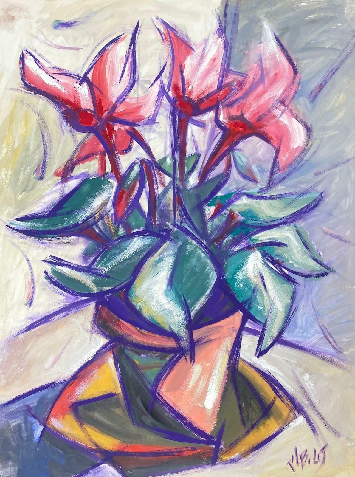 Paul Louis Bolot (French 1918 2003)20th Century French Modernist Floral Painting Of Pink Explosive Poinsettia20th Century (1976)
