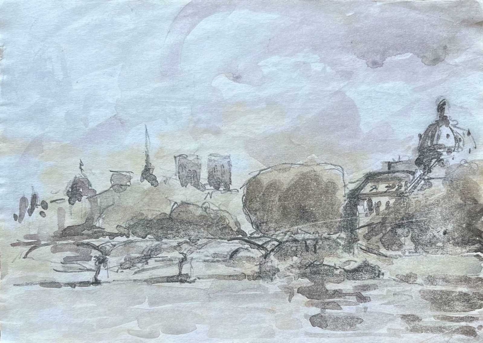 Maurice Mazeiliefrench Impressionist Watercolor Of Notre Dame And The Parisian Riverbanks20th Century