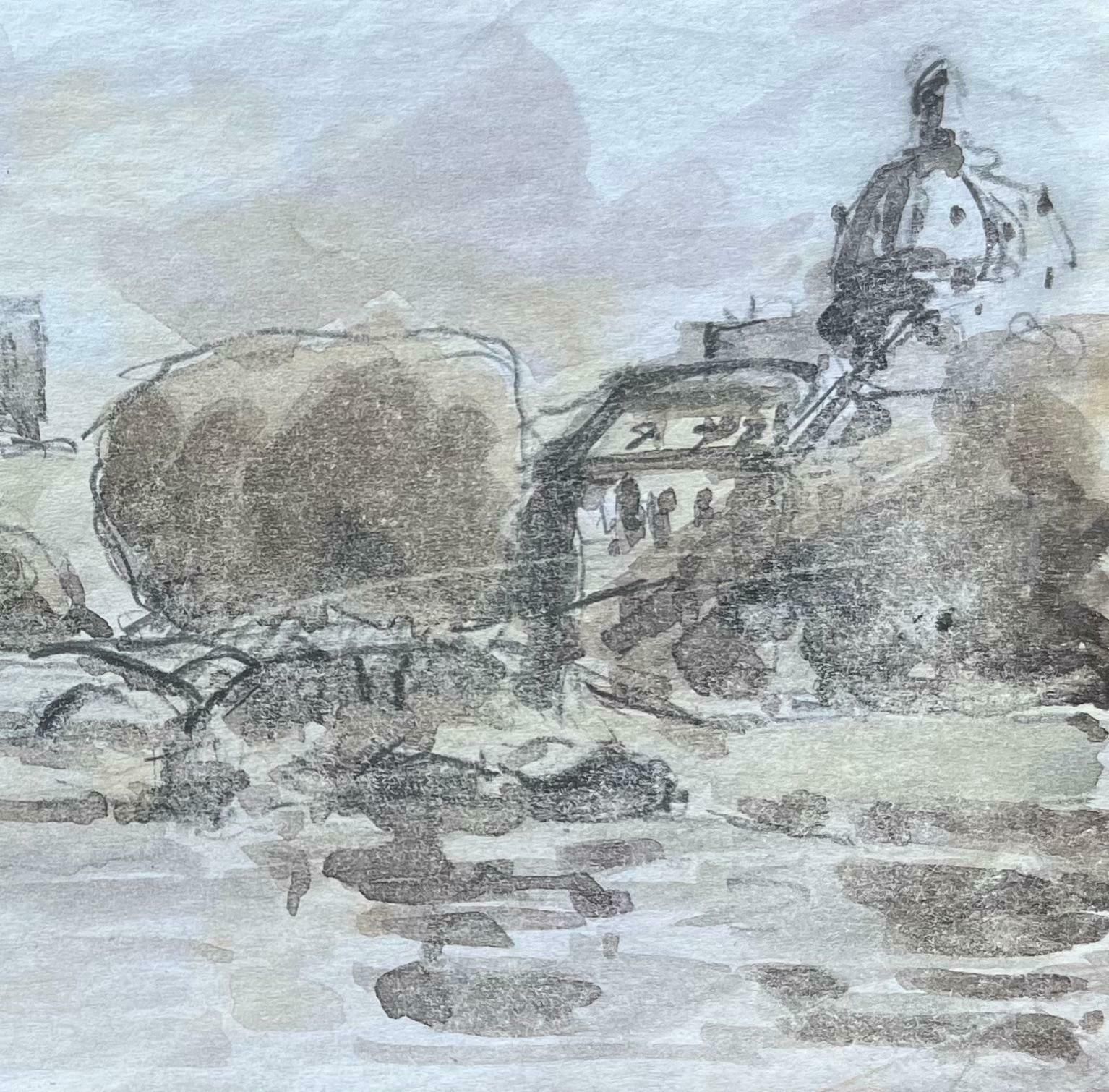 Maurice Mazeiliefrench Impressionist Watercolor Of Notre Dame And The Parisian Riverbanks20th Century photo for sale
