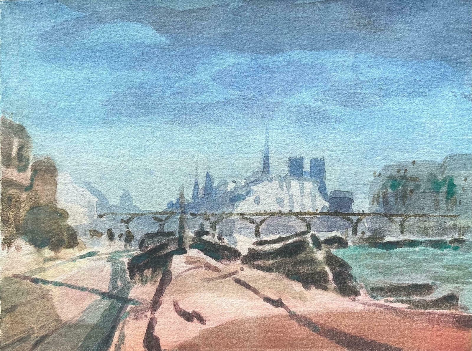 Maurice Mazeiliefrench Impressionist Watercolor Of View Of Notre Dame Overlooking The Seine2019