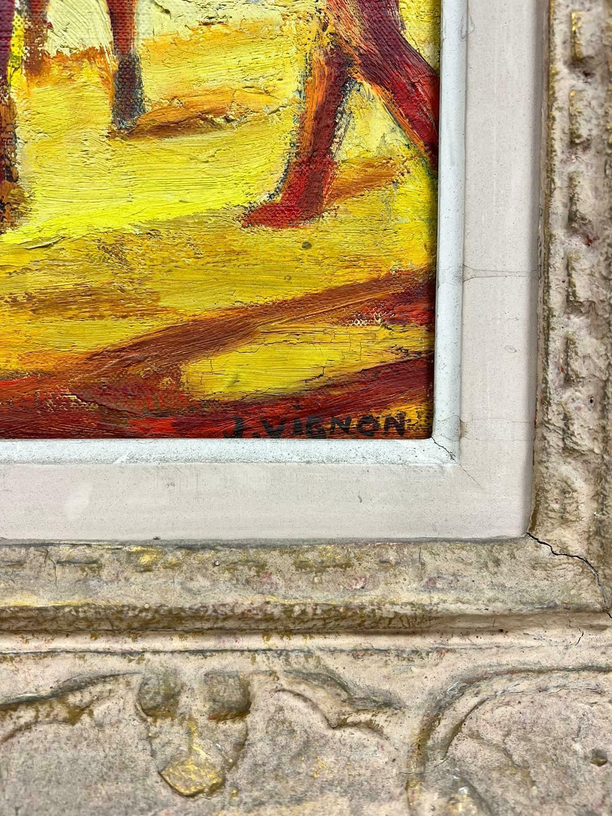 Josine Vignon1960's French Post Impressionist Oil The Circus Performers Montparnasse Frame1960's photo for sale