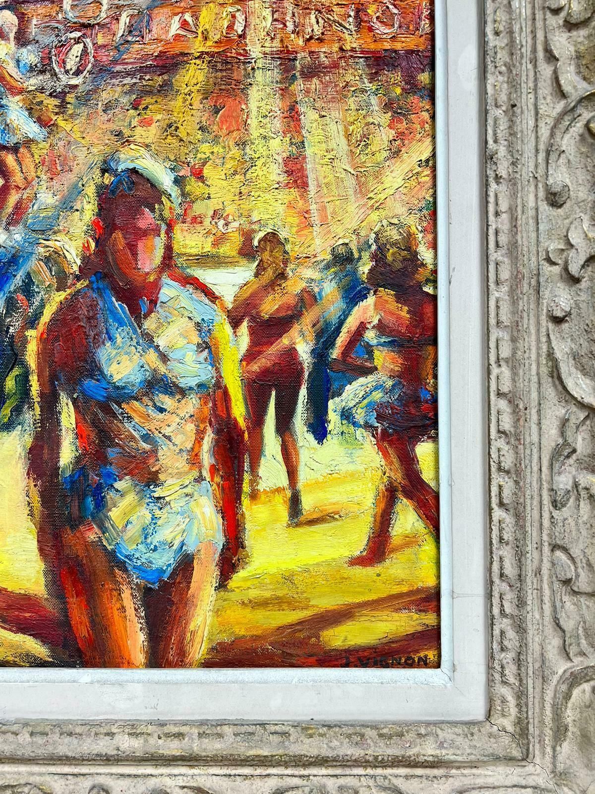 Josine Vignon1960's French Post Impressionist Oil The Circus Performers Montparnasse Frame1960's photo vintage