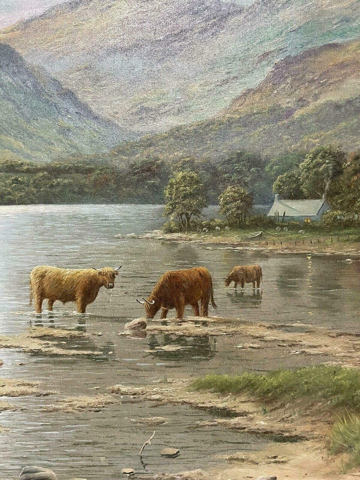 Spencer Colemanscottish Highlands Loch Scene With Cattle Watering Fading Sunset Light   Signedc. 1980's photo 1734.0