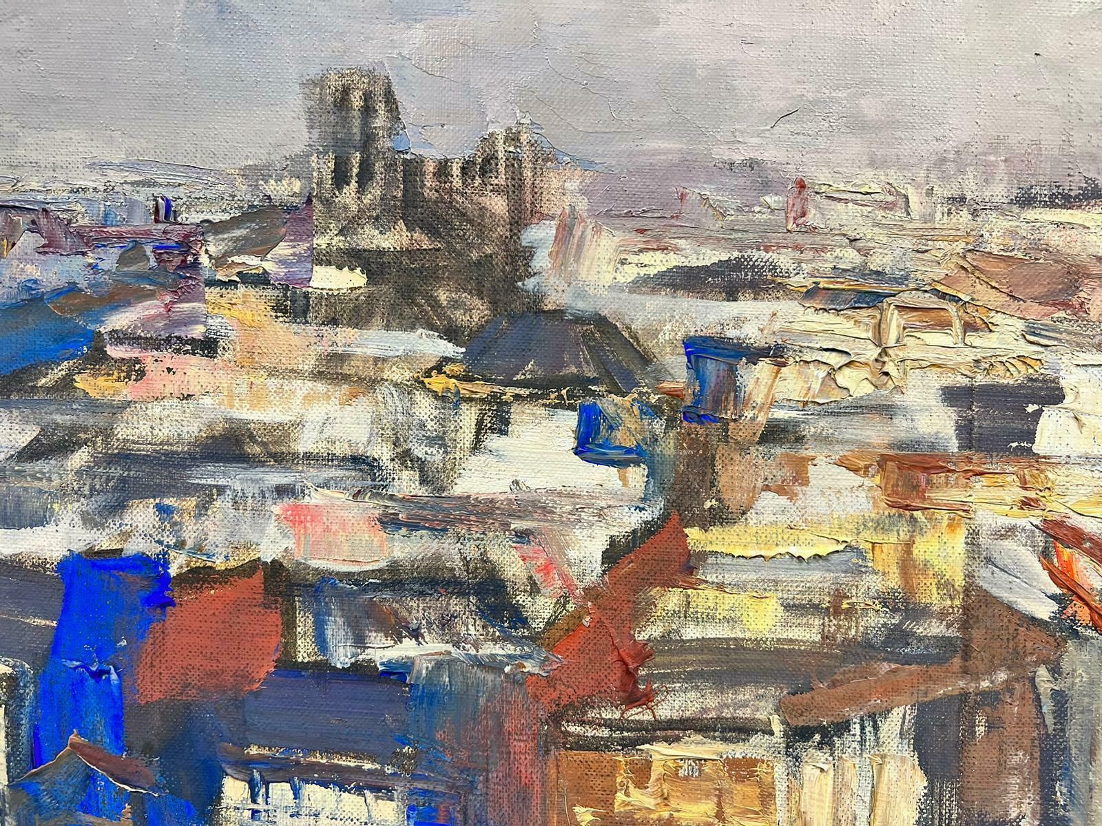Josine Vignonfrench Post Impressionist Oil View Over Paris River Seine Ile De La Cite Skyline1960's photo Art