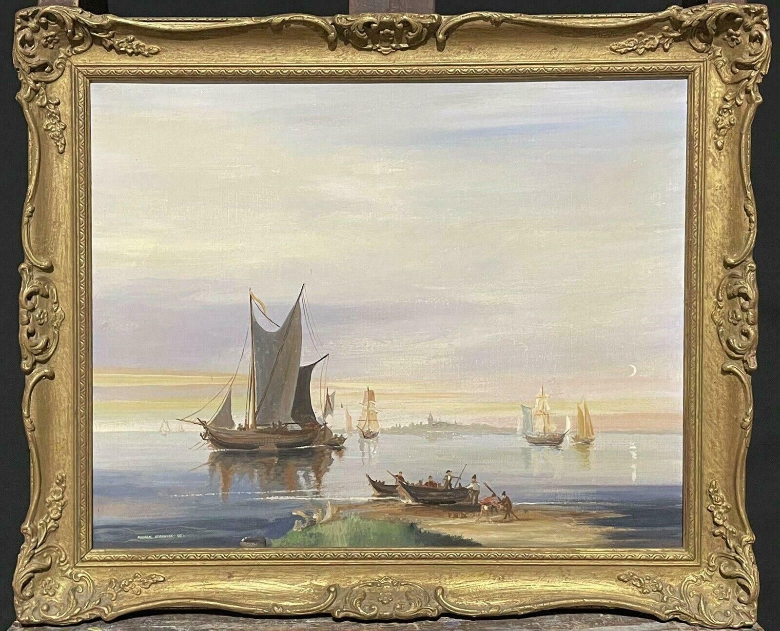 Michael Sedgwickmichael Sedgwick Signed Original Oil Painting   Shipping In Calm Coastal Waters20h Century