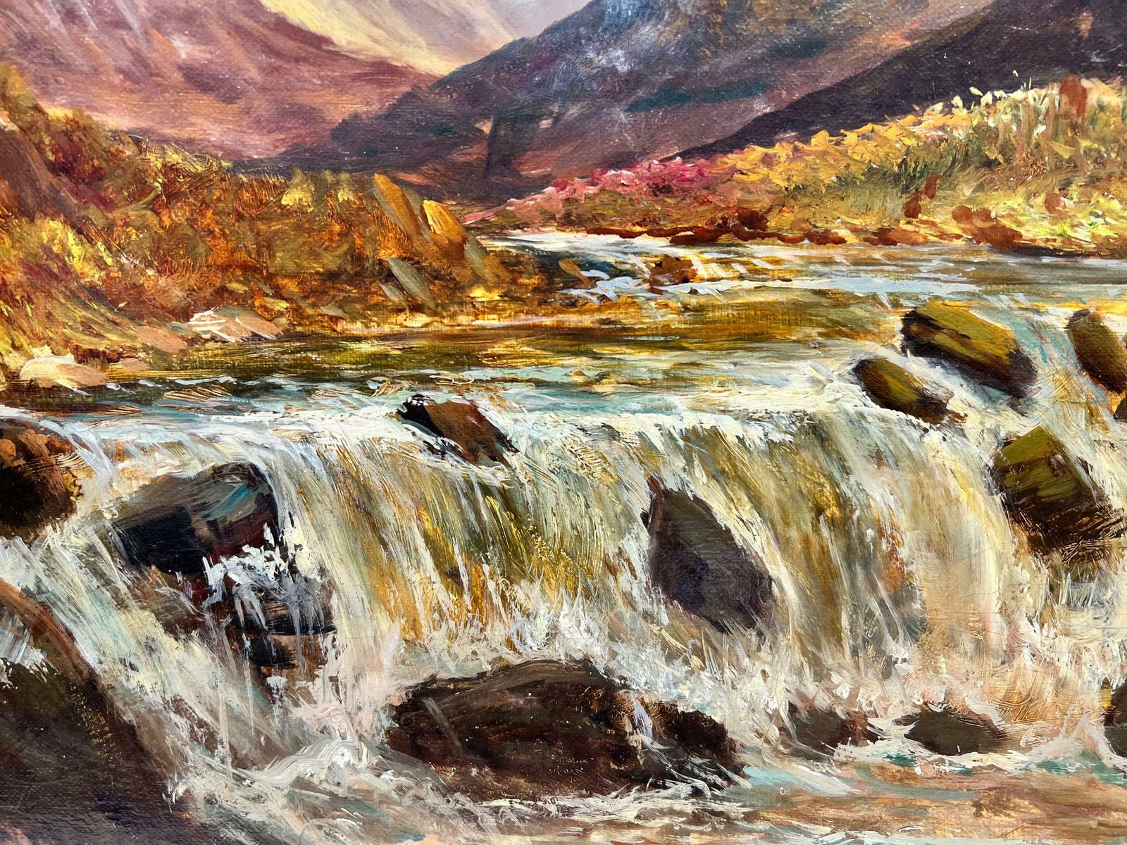 F. E. Jamiesonfine Antique Scottish Oil Painting Angler In Highland River Landscape, Signed photo Art
