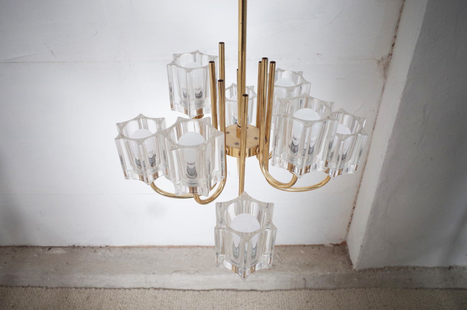 photo for sale Crystal Glass Chandelier By Peill & Putzler 1970s