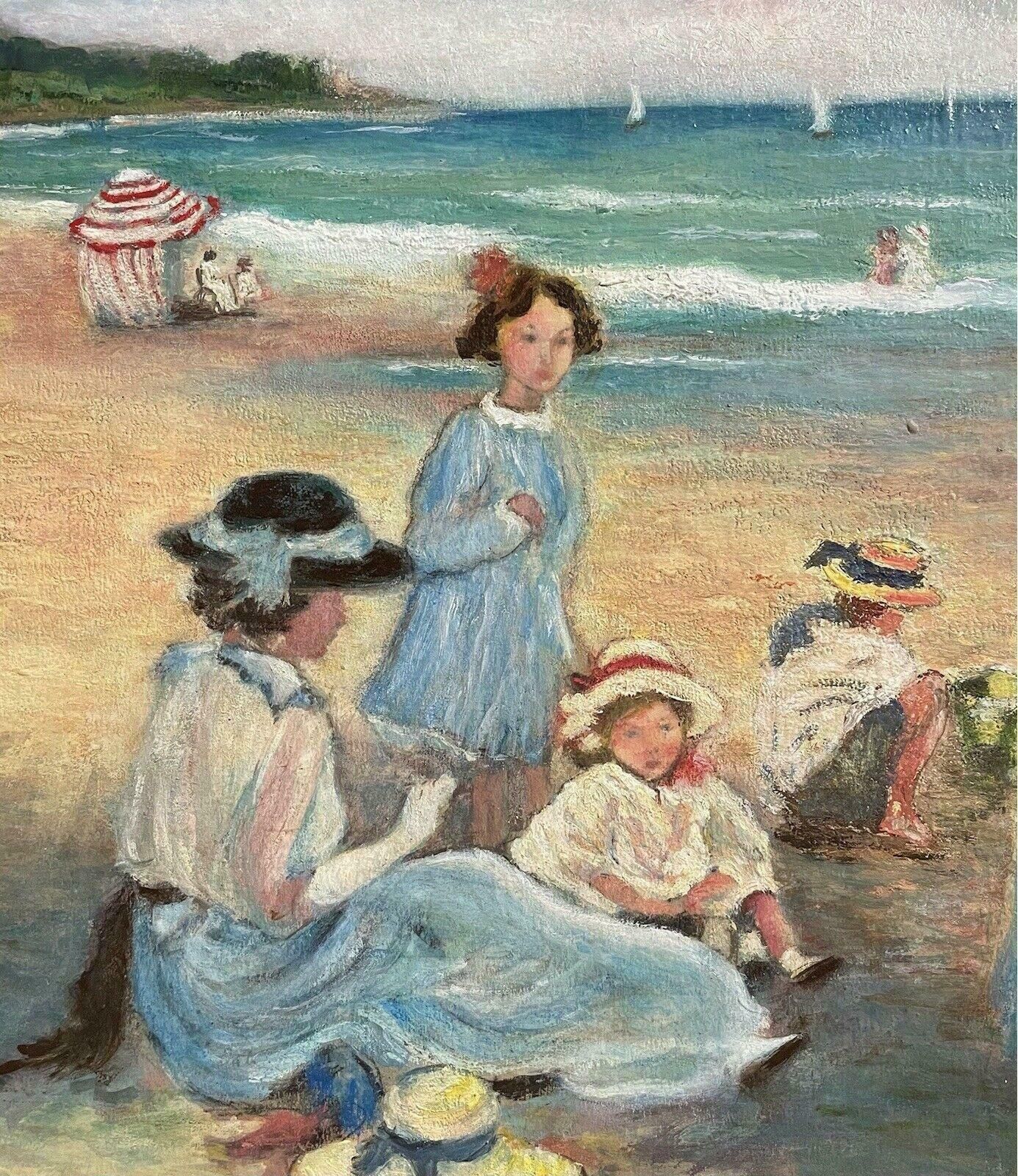 Unknownfine French Signed Oil   Elegant Family Enjoying Day On The Beach   Gilt Framedc. 1950's photo for sale