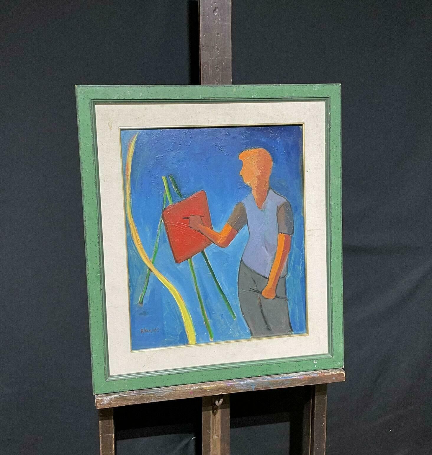Serge Mallettfrench Modernist Signed Oil   Artist At Their Easel Painting   Amazing Colours20th Century photo for sale