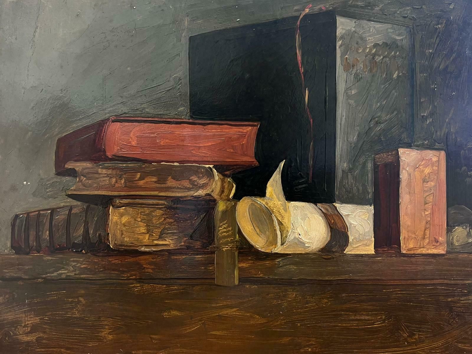 French Schoolmid 20th Century French Still Life Oil Painting Pile Of Books