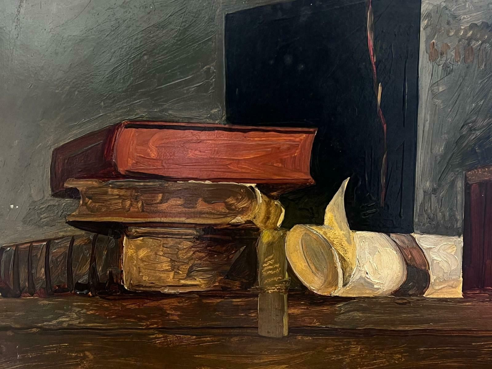 French Schoolmid 20th Century French Still Life Oil Painting Pile Of Books photo for sale