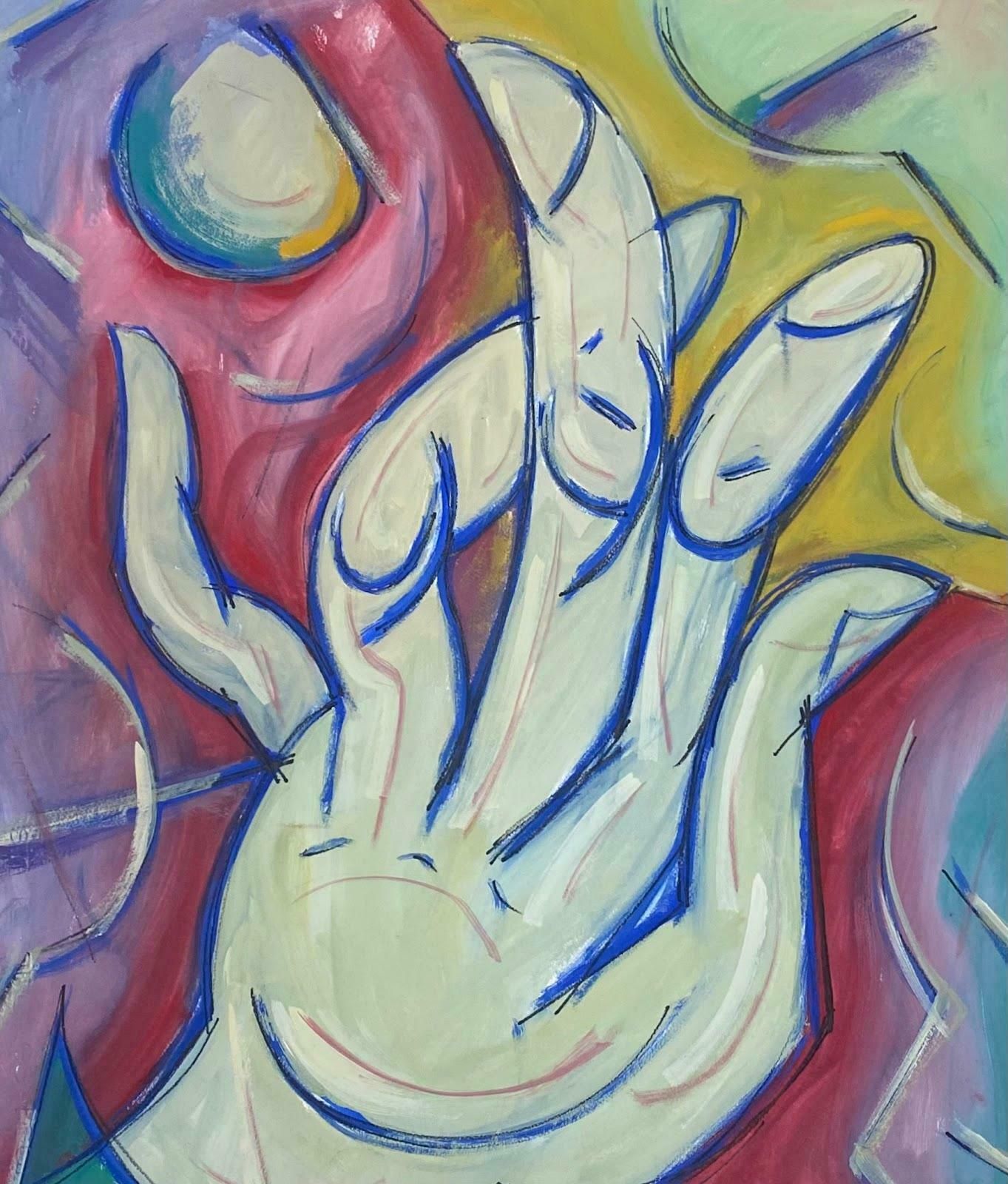 Unknown20th Century French Modernist Gouache Painting Blue Hand1975 photo furniture