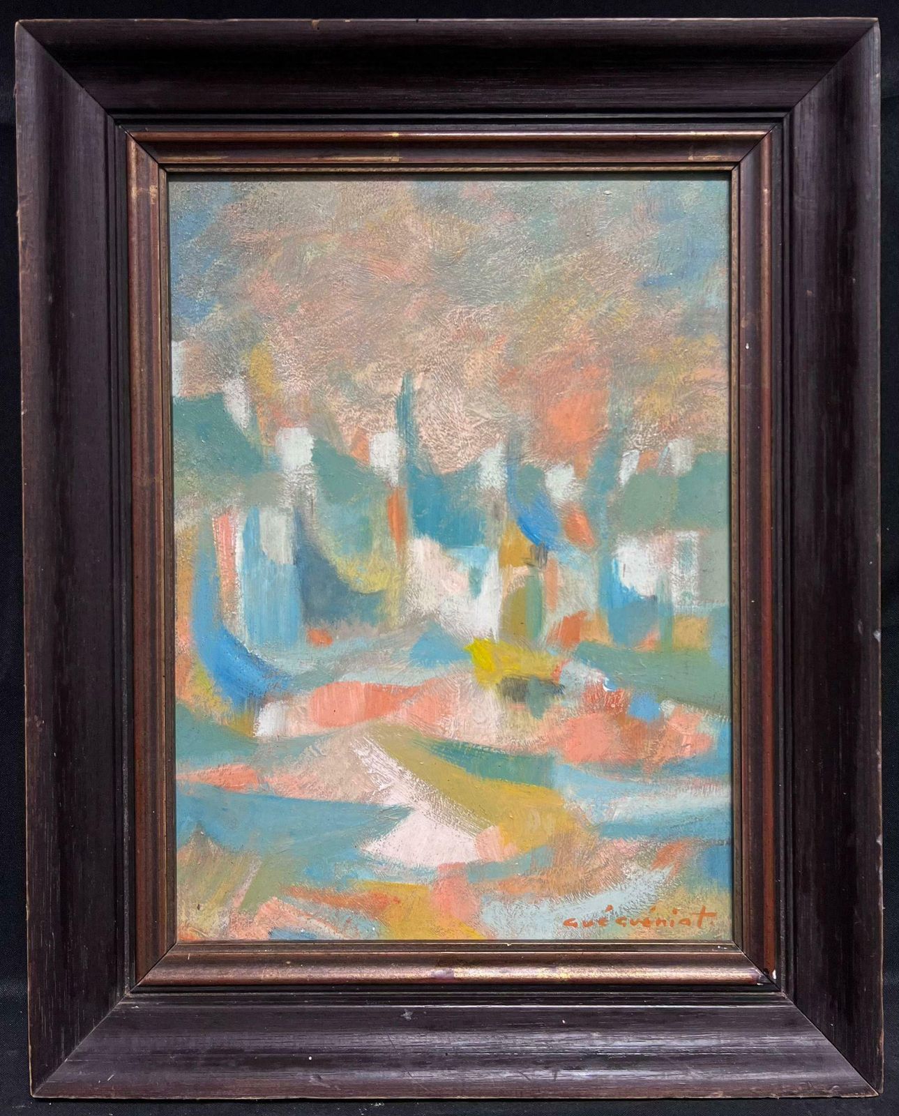 Gerard Guegueniatfrench Village Abstract Expressionist Signed Oil Warm Colours photo furniture