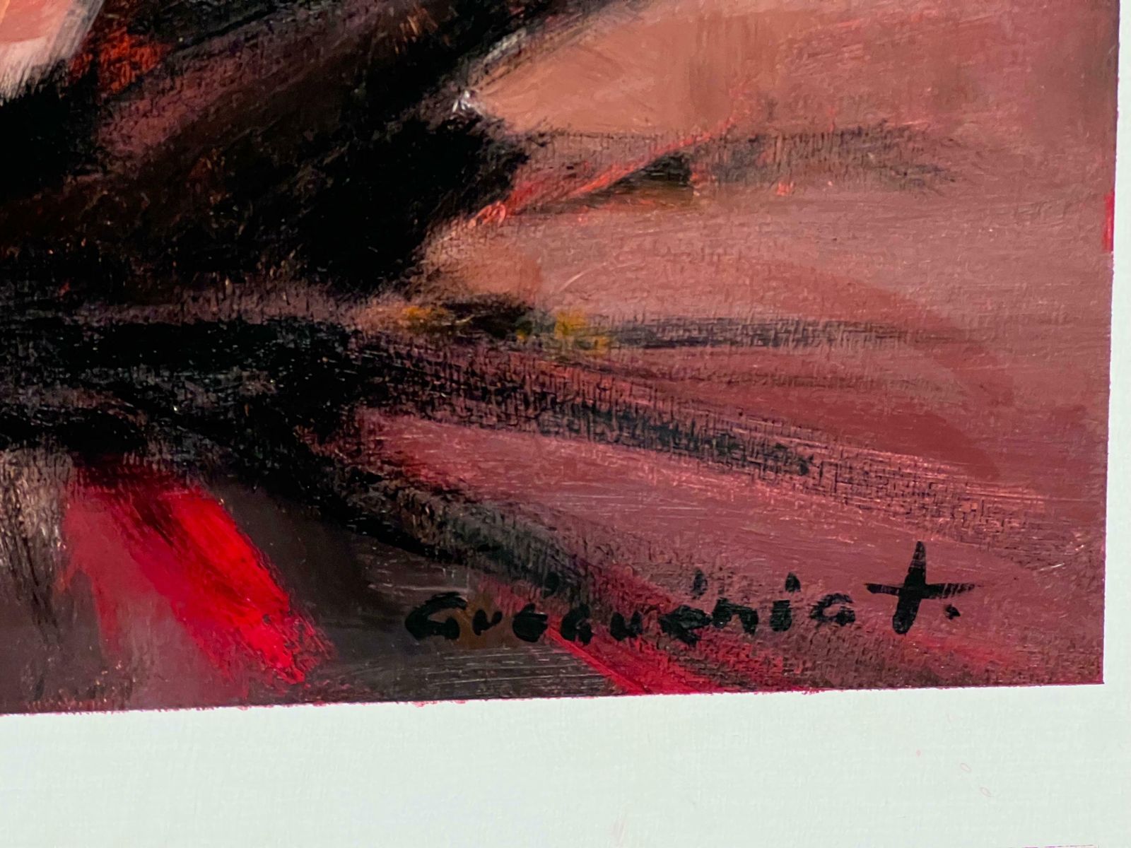 Gerard Guegueniatred And Orange Bonfire French Abstract Expressionist Signed Oil photo for sale