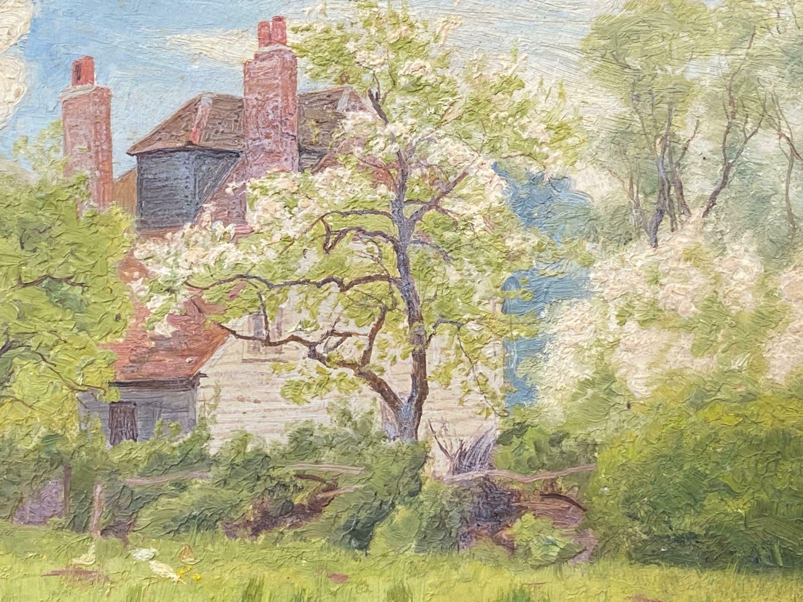 French Impressionist Impressionist Antique Painting   Grand British House Through The Trees photo Art