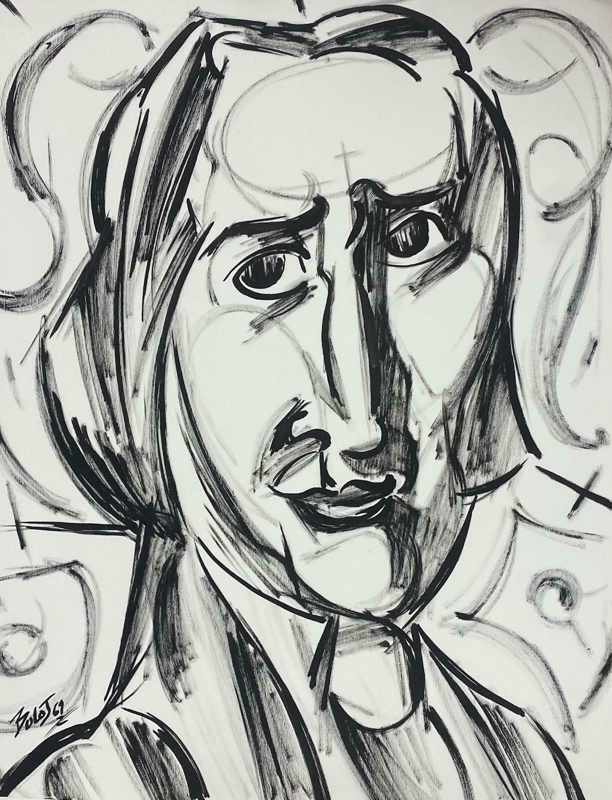 Unknown20th Century French Modernist Monochrome Caricature Potrait Of Male1969