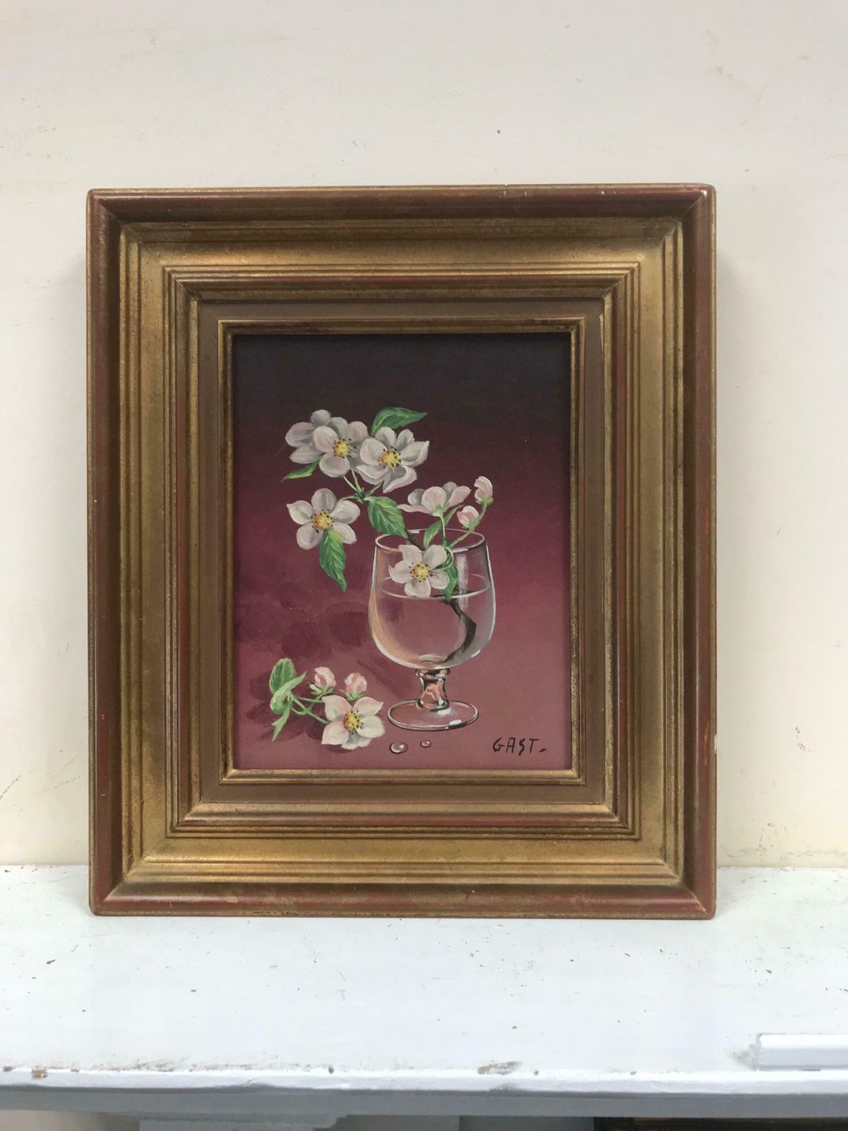 Italian Schoolitalian 20th Century Signed Oil Painting Blossom Twig In Glass Of Water photo Art